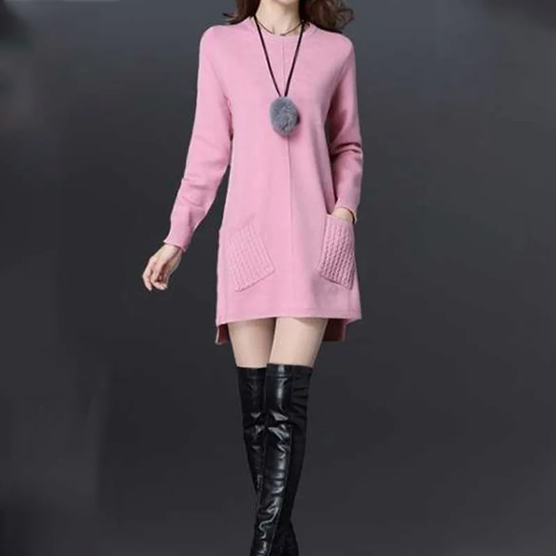 Fashion Female Solid Color Simplicity Knitted Pullovers Commute All-match Long Sleeve Sweaters Autumn Winter Women\'s Clothing