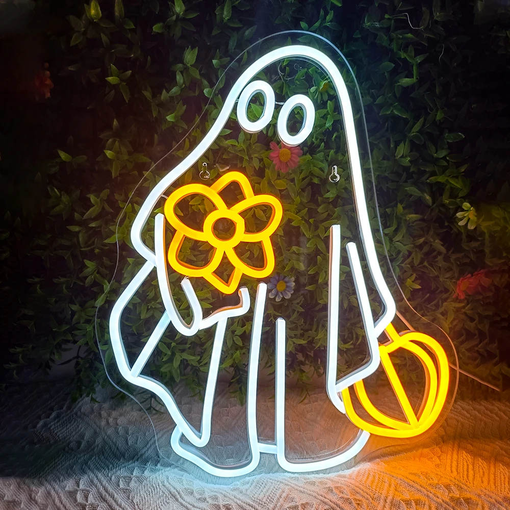 

Ghost Flower Neon Led Sign Halloween Neon Lights Room Decoration For Party Bar Bedroom Wall Decor Signs Dimmable Lamp Nice Gift