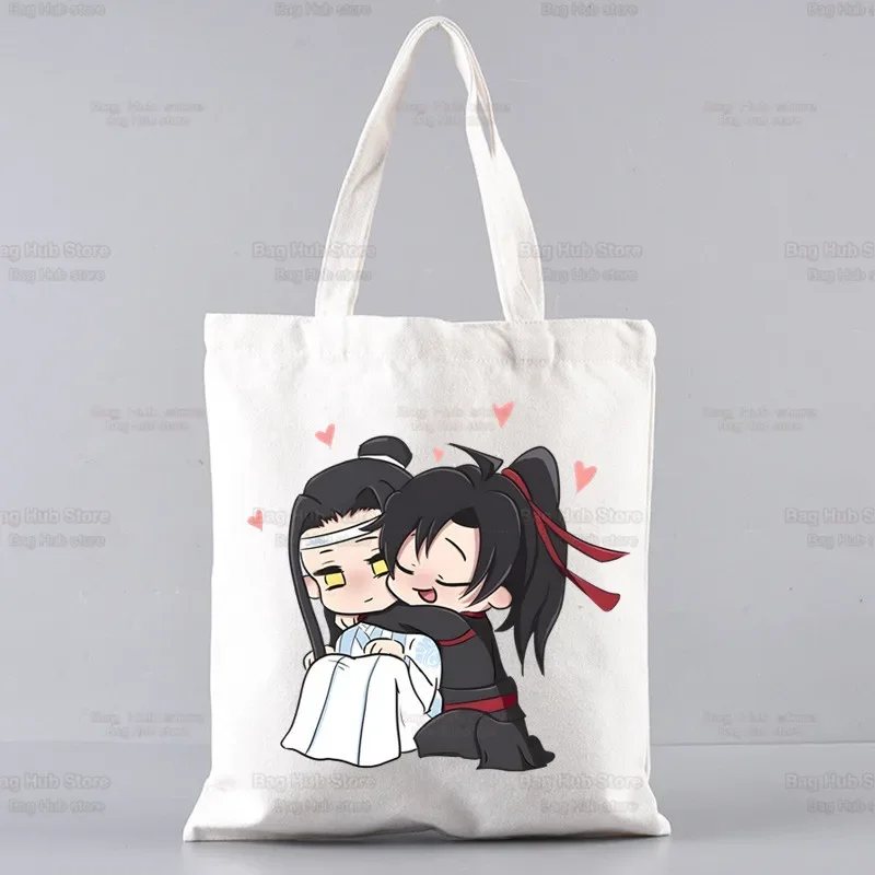 Mo Dao Zu Shi The Untamed Canvas Bag Women Storage Handbag Lan WangJi Wei Wu Xian Shoulder Bag Tote Reusable Student Bookbag