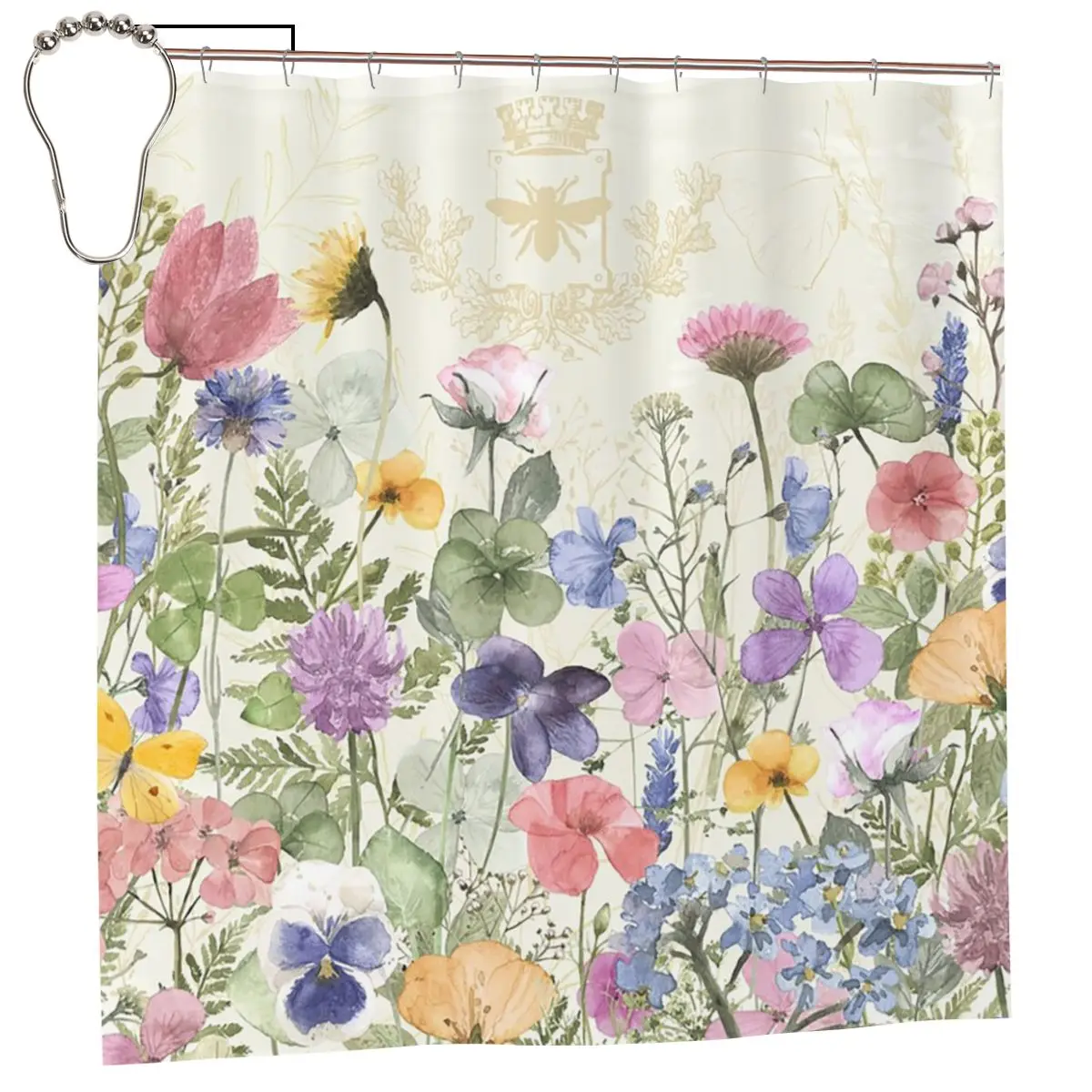

Summer Honey Wild Garden Flowers Nature Floral Art Shower Curtain Bathroom Polyester Waterproof Bath Curtains with Hooks