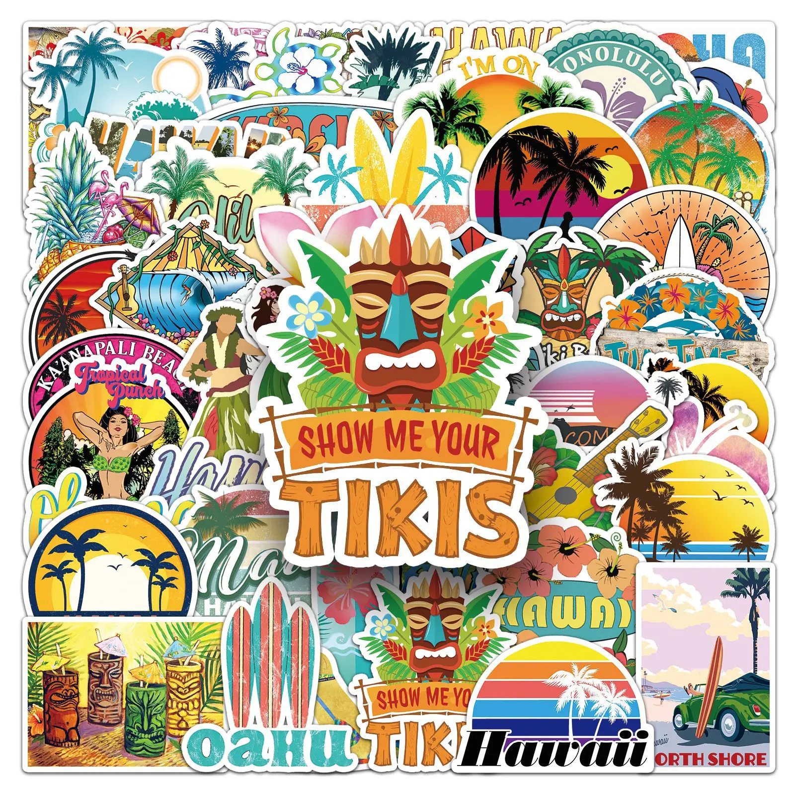 

10/50PCS Outdoor Hawaii Surfing Stickers Summer Tropical Beach Surfing Cartoon Graffiti Decal DIY Surfboard Skateboard Notebook