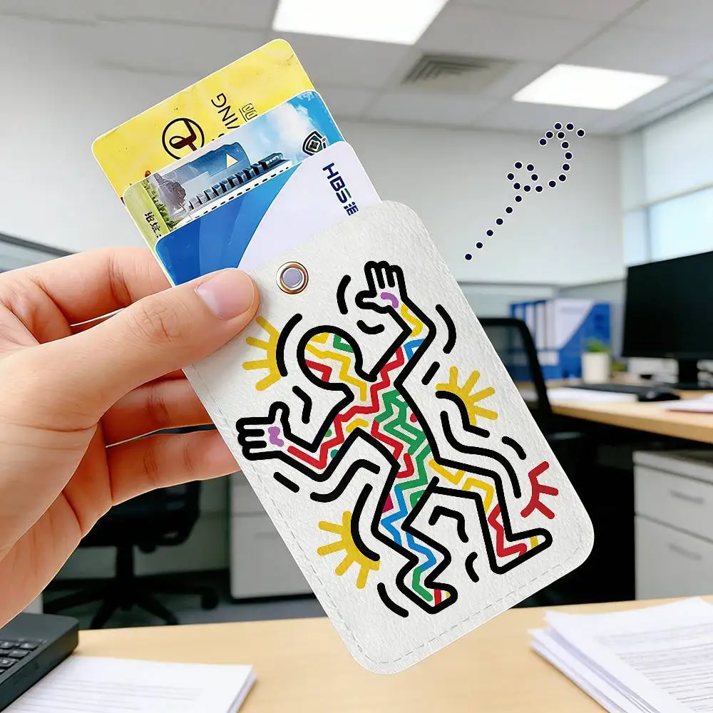 Pop Art K-Keith Haring Rectangle ID Card Case Keychain Access Card Bag Key Tag Ring Leather Card Holder Key Ring Access - view 4
