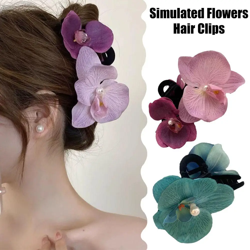 Griffes de cheveux de fleur de conception de phalaenopsis pour des femmes, vêtements de sauna, épingle à cheveux rétro, perle florale, accessoires exagérés de mode, N1c9