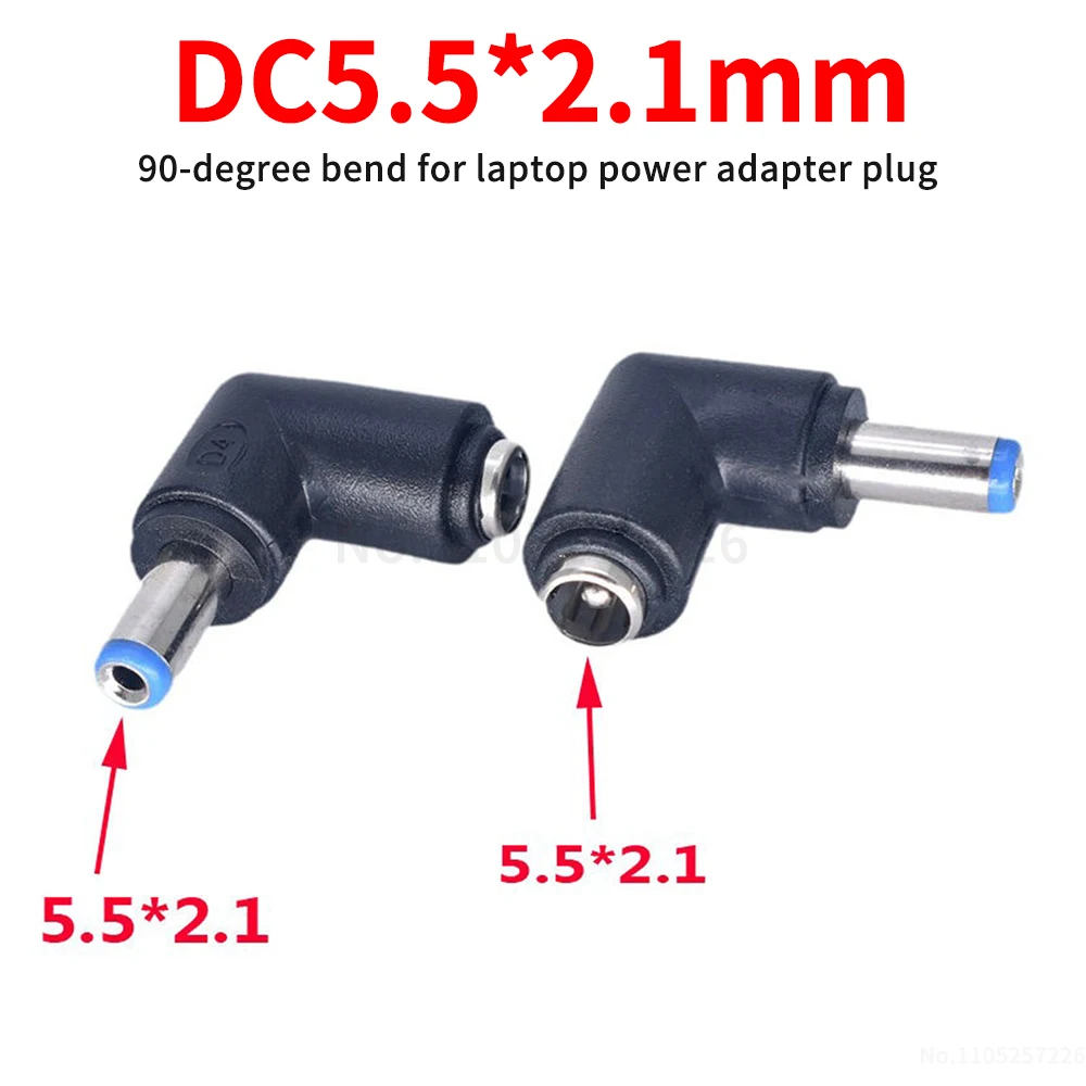 DC adapter 5.5×2.1 mm female to male 90-degree angled plug for laptop power adaptors (1 pcs)