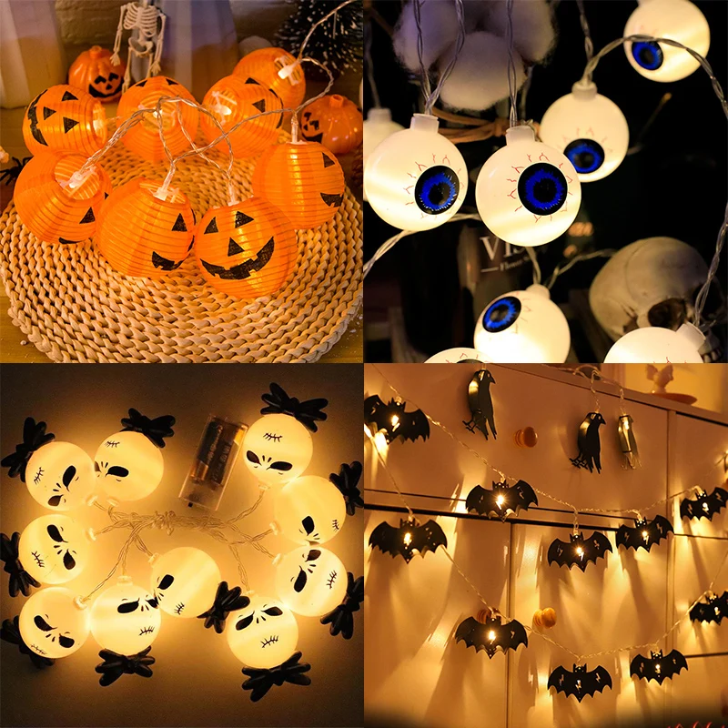 1.5M Halloween Lights Happy Halloween Decorations Battery Operated Waterproof Ghost Pumpkin LED Lights Kids Home Party Props