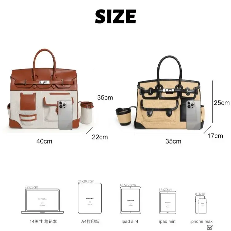 Borsa a mano patchwork in tela di colore a contrasto con tasche multiple Borsa da viaggio casual Borsa a tracolla di grande capacità per donna