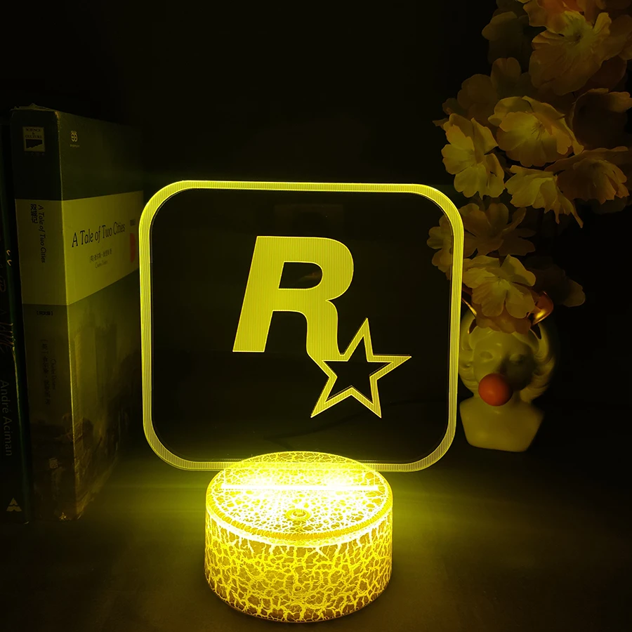 Grand Theft Auto V Game LOGO Rockstar 3D LED Neon Night Light Bedroom Bedside Decoration Birthday Gift for Friend Fans Lava Lamp