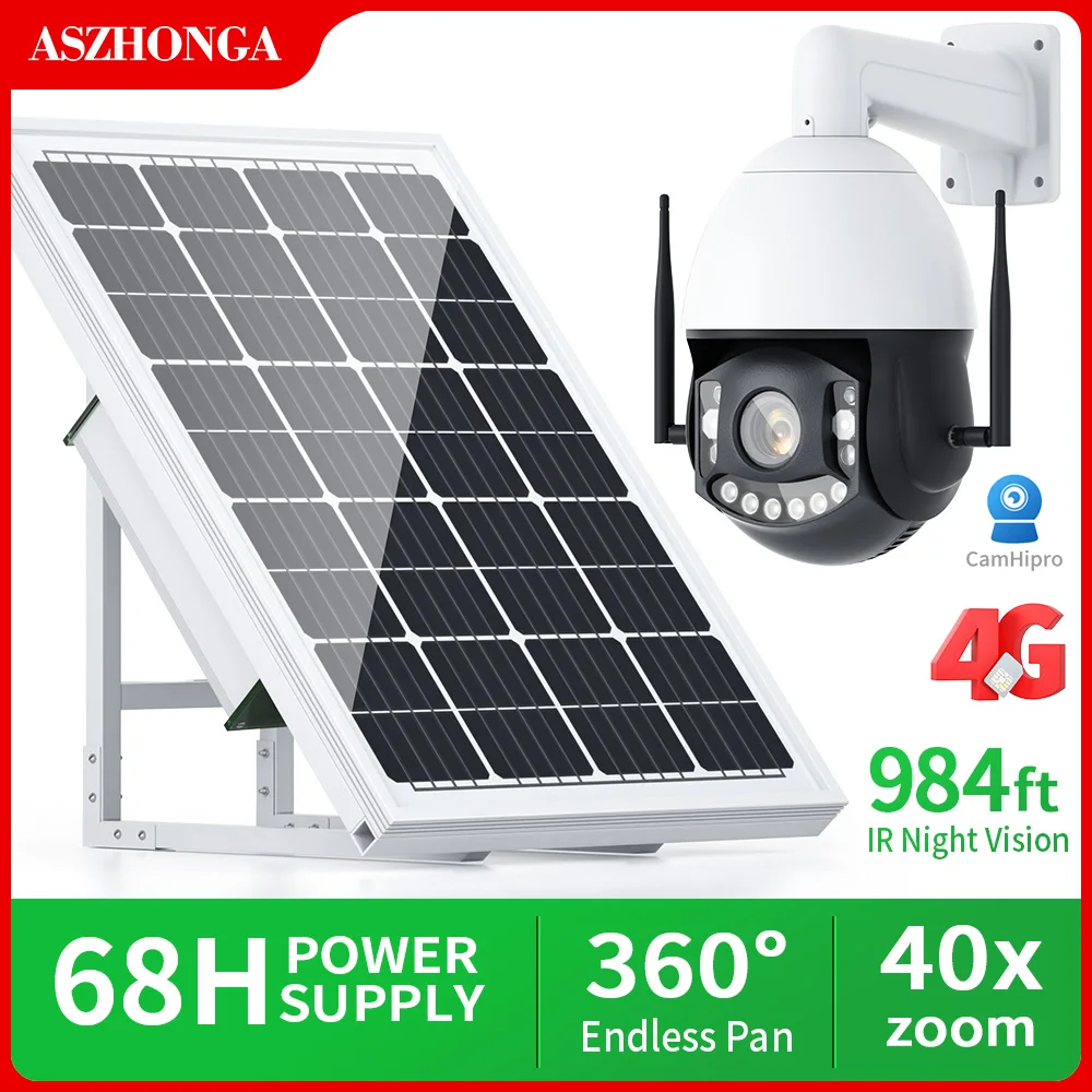 

4G 5MP PTZ Security IP Camera SIM Card Dome 40X Zoom Surveillance Cam 100W Solar Panel with 50A Lithium Battery CamHipro APP