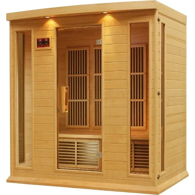 Maxxus 4 Per Low EMF FAR Infrared Carbon Canadian Hemlock Sauna Natural Reforested Canadian Hemlock Wood Construction