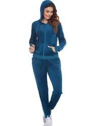 Autumn Solid Color Tracksuit Womens 2 Piece Sweatshirt Sweatpants Set Full Zip Hoodie Sweatsuit With Pockets Casual Sportswear