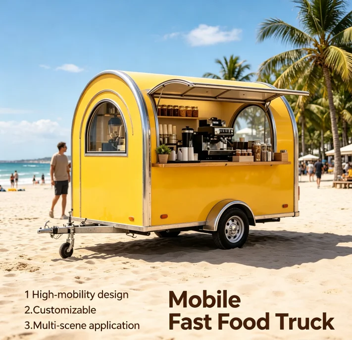 Mobile Coffee Kiosk Towable Food Trailer Stainless Steel With Serving Window Outdoor Market Street Beverage Catering Stall