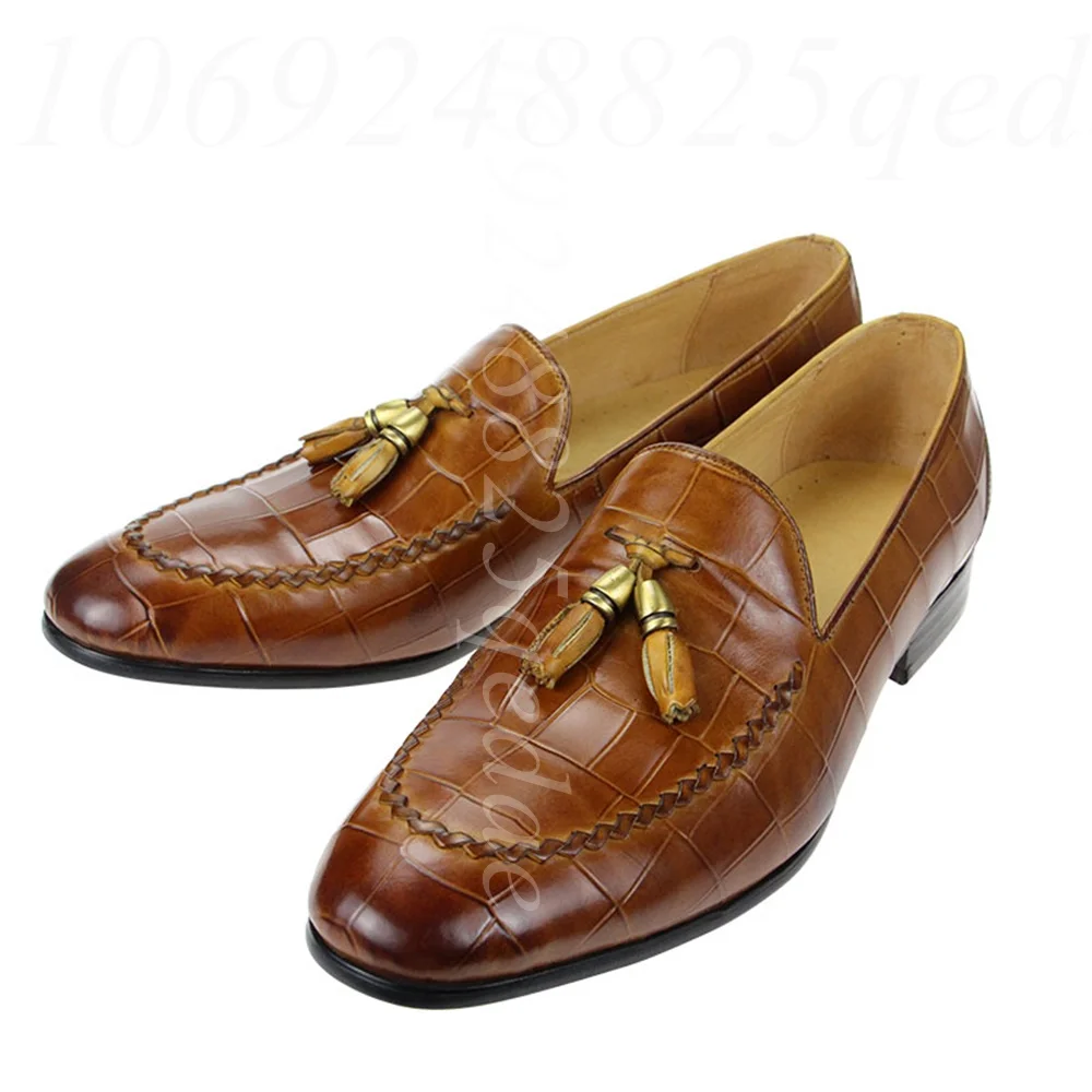

Handcrafted Casual Men Shoes Fashion Tassel Loafers Brown Leather Office Classic Oxfords Footwear Comfortable Rubber Outsole