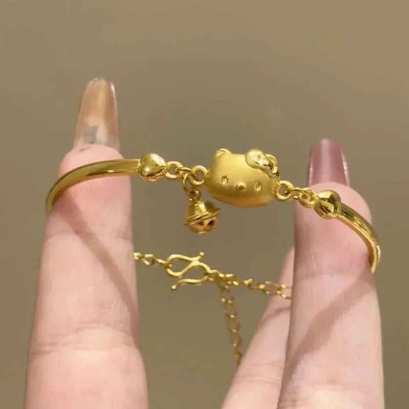 Cartoon Hellos Kittys Bracelet Light Luxury High-end Full Gold with Bell Bracelet Hot Girl Temperament Hand Jewelry Gifts