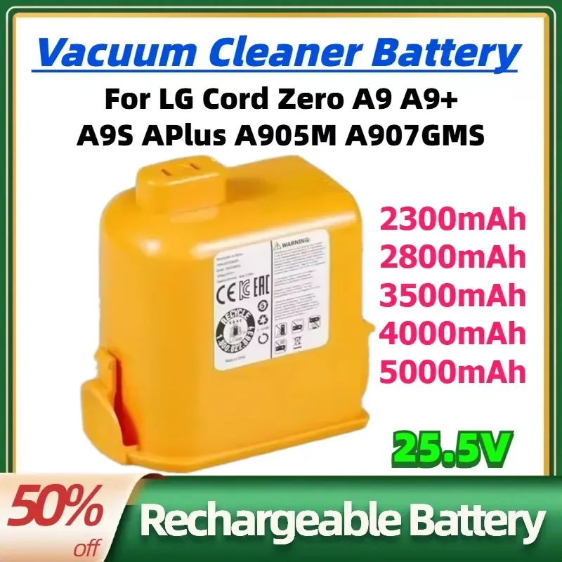 

25.5V 2300mAh-5000mAh Rechargeable Li-Ion Battery for LG Cord Zero A9 A9+ A9S APlus A905M A907GMS Cordless Vacuum Cleaner