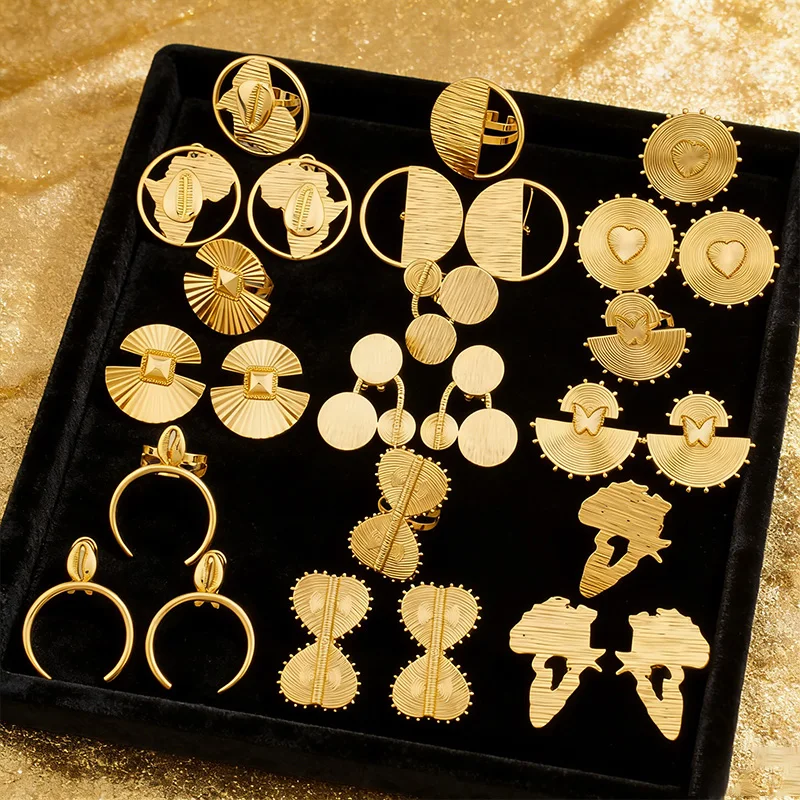 

Dubai Women's Gold Earrings and Rings Nigerian Jewelry Sets African Bride Wedding Party Earrings 9 Pieces/Batch Accessories