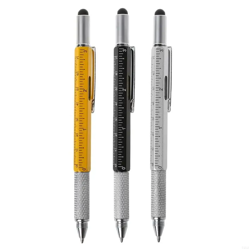 T5EA 6 في 1 Metal Pen أداة متعددة الوظائف الأداة الحبر القلم القلم الحاكم مستوى الروح