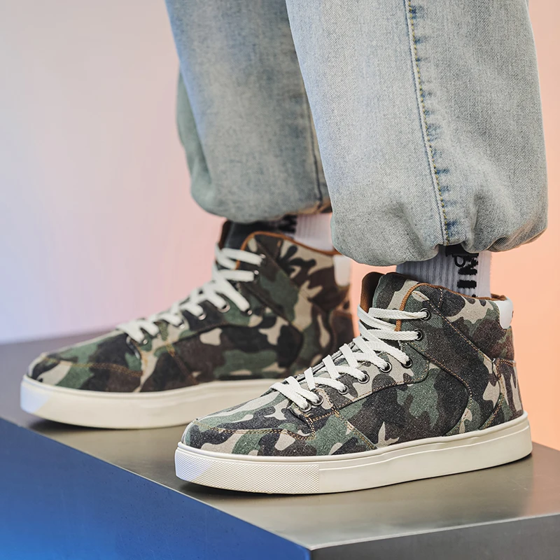 Large size high top shoes for men autumn new breathable camouflage canvas shoes casual sports board shoes student trendy shoes