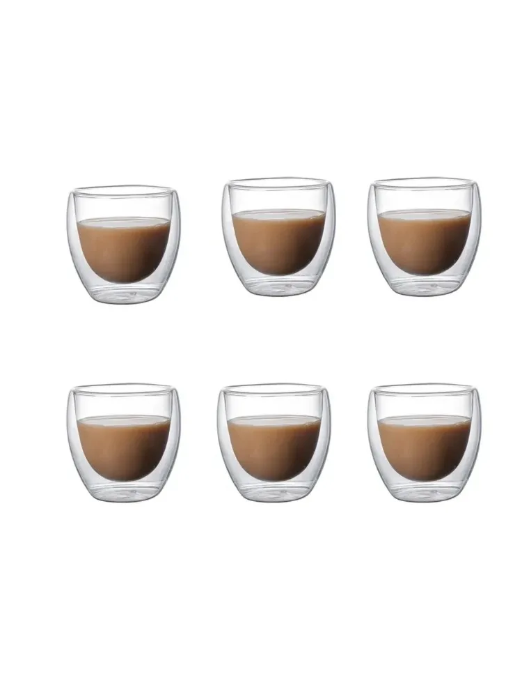6 pièces Double paroi tasse en verre 80ml tasses mignonnes tasses à café verres à boire pour boissons tasse personnalisée bière thé tasse ensemble
