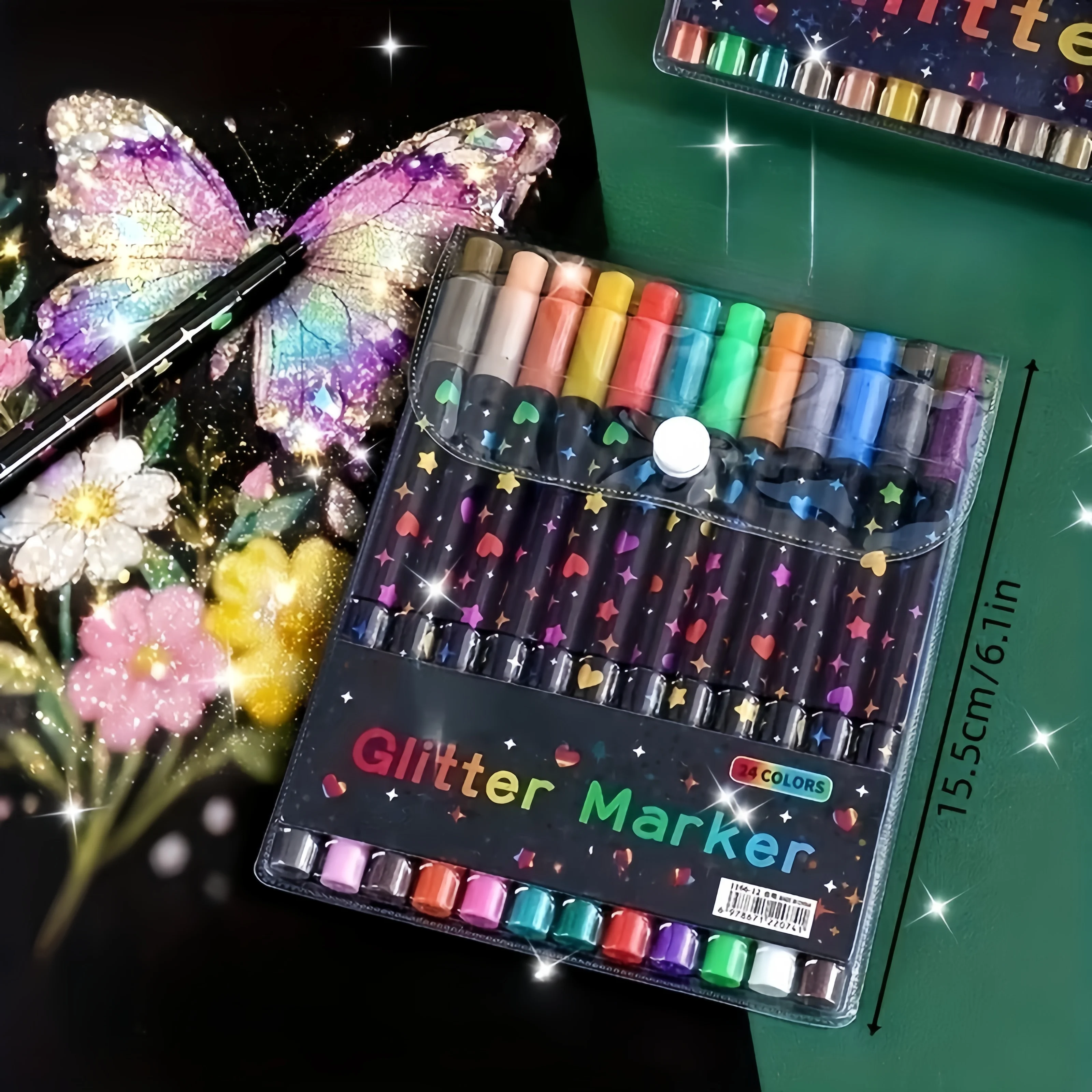 24/48 Color Double-Ended Glitter Pens with Quick-Drying Gel Ink - Fine Tip, from Tip to Barrel, Suitable for Scrapbooking, Card Making, Journaling, 24-Color Double-Ended Drawing Pens - Glitter Marker Set, Suitable for S, Artists, and Supplies