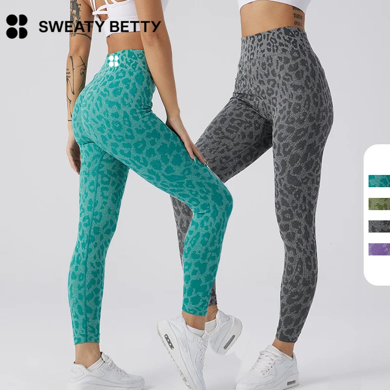 

Sweaty Betty Women's Peach Hip Fitness Pants Leopard Pattern Nine Cent Running Tights Hip Lifting Exercise Seamless Yoga Pants