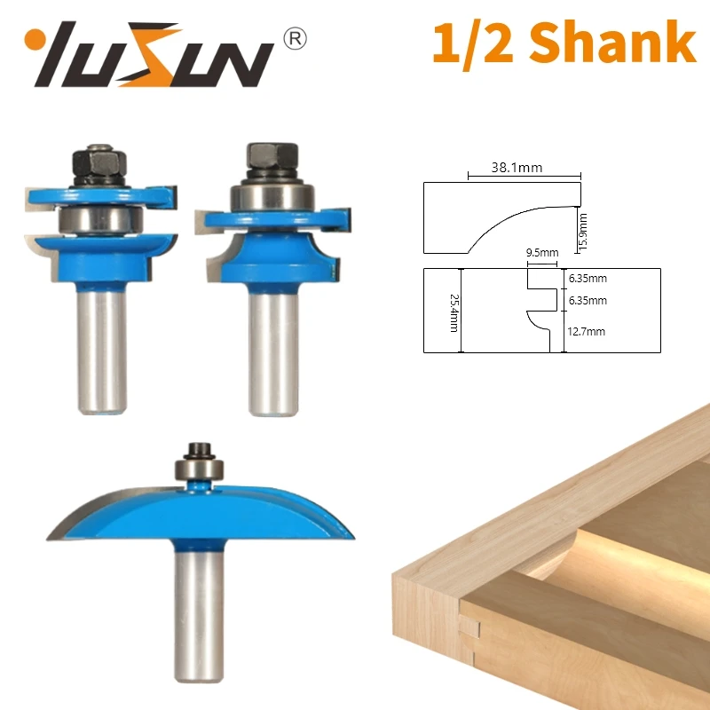 YUSUN 12.7SHANK 3PCS CABINET DOOR SET ROUND STYLE RouterBit CarbideCuttersWoodworking Milling CutterForWood Bit Face MillEndMill