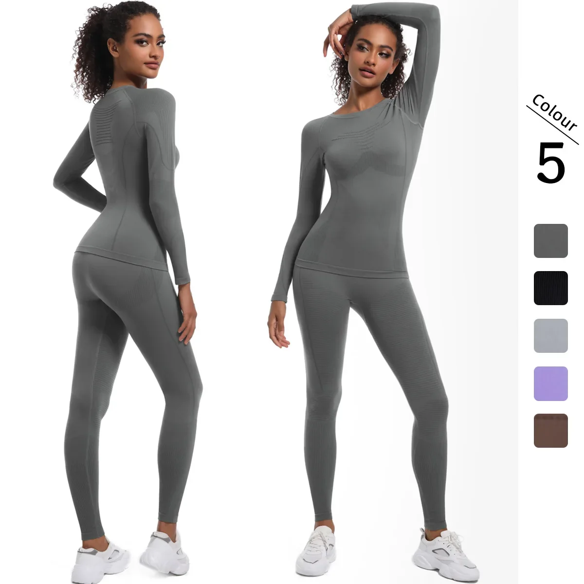 Women Tracksuit Seamless Tight Yoga Set 2PCS Sportswear Workout Clothes Athletic Gym Fitness Sports Suits Ski Thermal Underwear