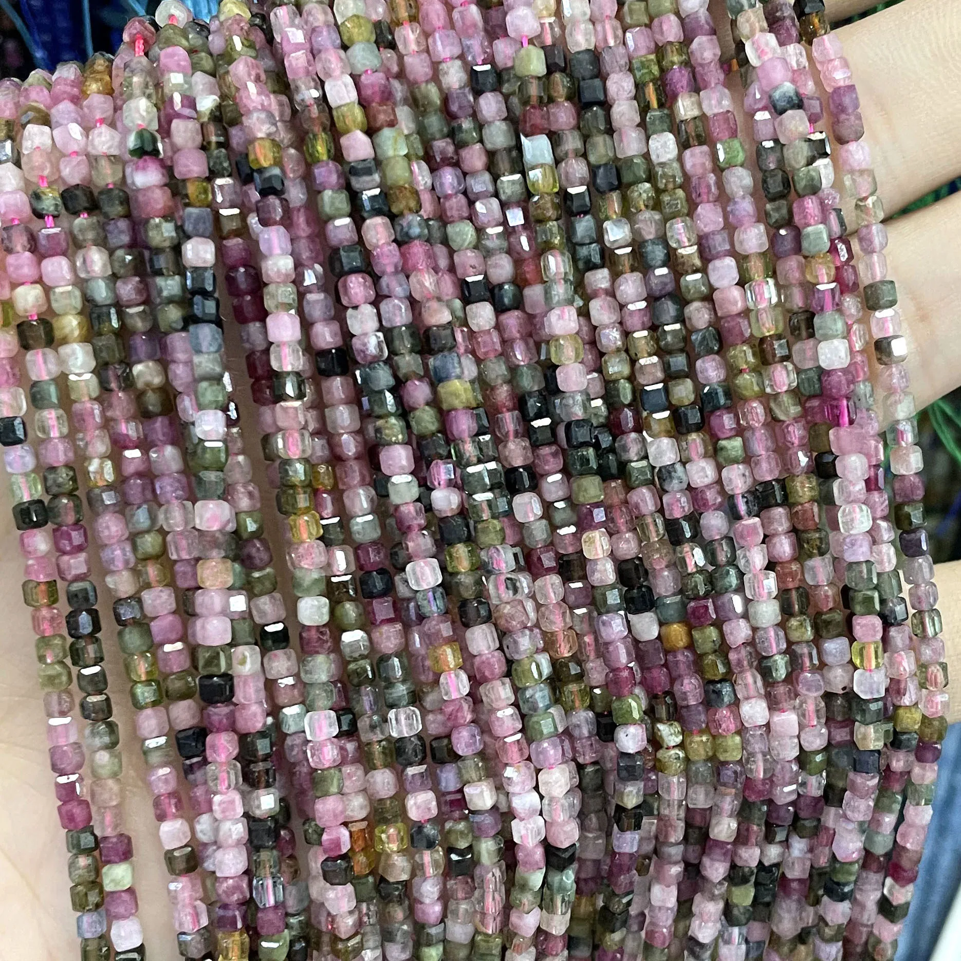 Natural Faceted Cube Garnet Tourmaline Apatite Aquamarine Stone Square Spacer Beads For Jewelry Making Diy Bracelet 2X2MM