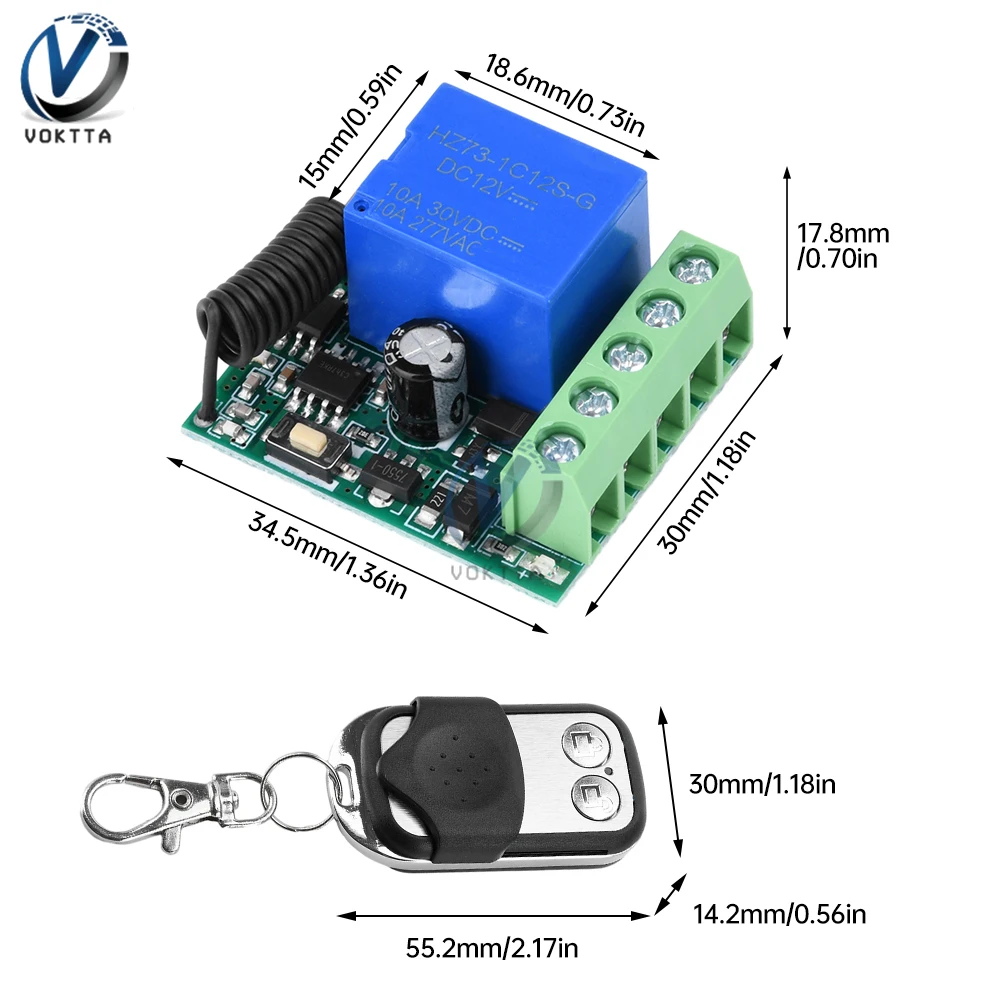 433MHz Wireless RF Remote Control Switch Relay Self-locking Receiver Module DC12V 2-Way Remote Controller Receiver Transmitter