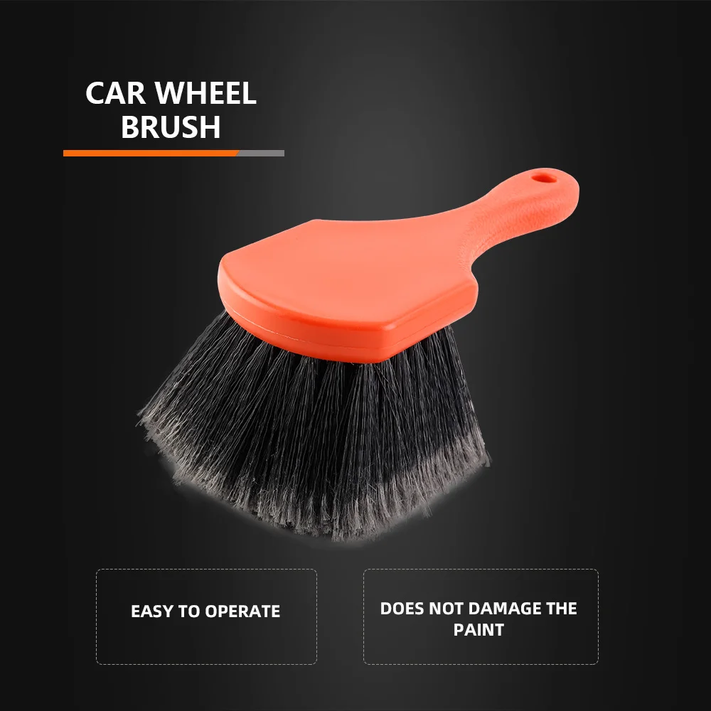 SPTA Soft Bristle Car Wheel Tire Wash Brush for Rim Interior & Exterior Surface Cleaning Orange Handle for Easy Scrubbing