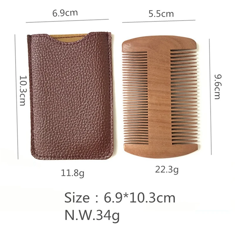 Pente De Barba De Madeira com Dentes Finos e Grosseiros, Pente De Barba De Sândalo Natural, Pente de Bolso Anti-Estático para Transporte Diário, 2 pcs