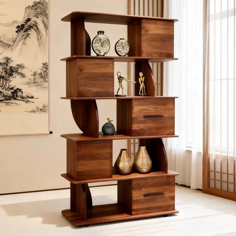 New Chinese-style North American black walnut shelves, solid wood bookshelves, Bogu shelves, custom furniture