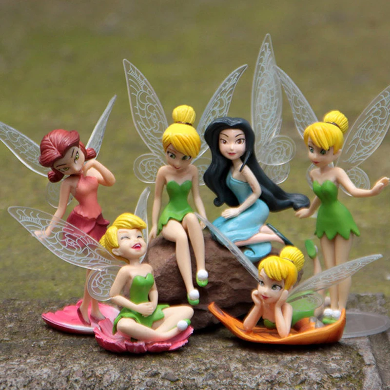 Novo Conjunto de 6 Peças de Figuras de Ação PVC da Fada Tinkerbell para Meninas