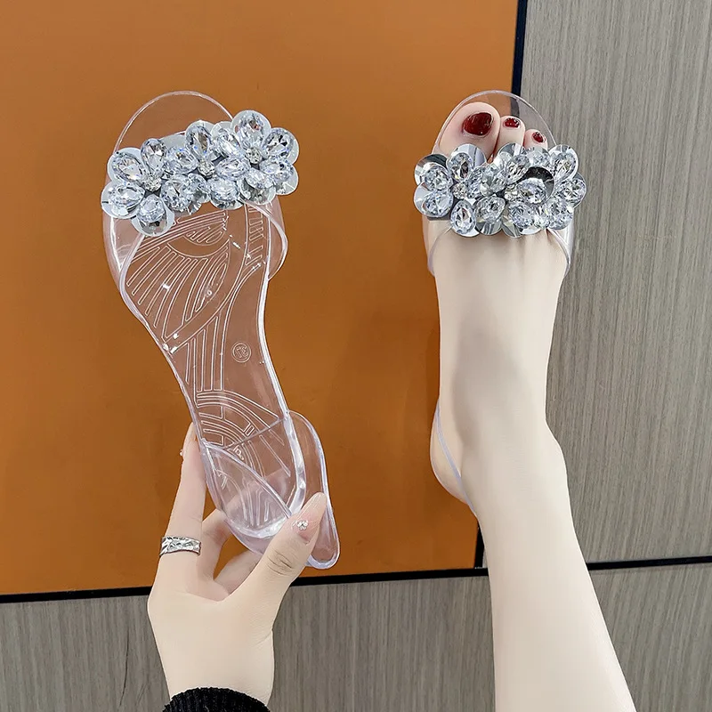 Women Fish Mouth Transparent Sandals Summer New Fashion Luxury Shiny Rhinestone Casual Women Crystal Fish Mouth Gold Sandals