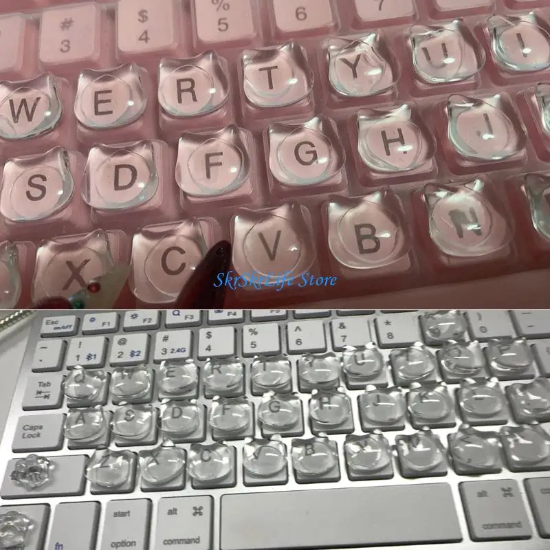 E65E 20pcs Simple Styles Cats Outline Silicone Keycaps Improve Typing Accuracy Suitable for Long Nails Strong & Easy to Clean