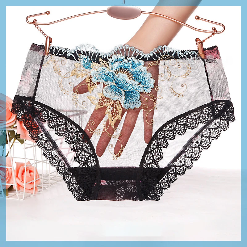 New 7 Pcs Women\'s Panties Sexy Lace Panties Lingerie Breathable High quality Transparent Briefs Elasticity Plus size40-90KG
