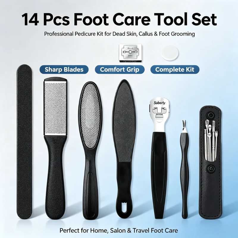 14pcs Pedicure Foot Care Tools Set,Stainless Steel Callus Remover Foot File,Dead Skin Shaver,Cuticle Trimmer,Home Salon Foot Spa