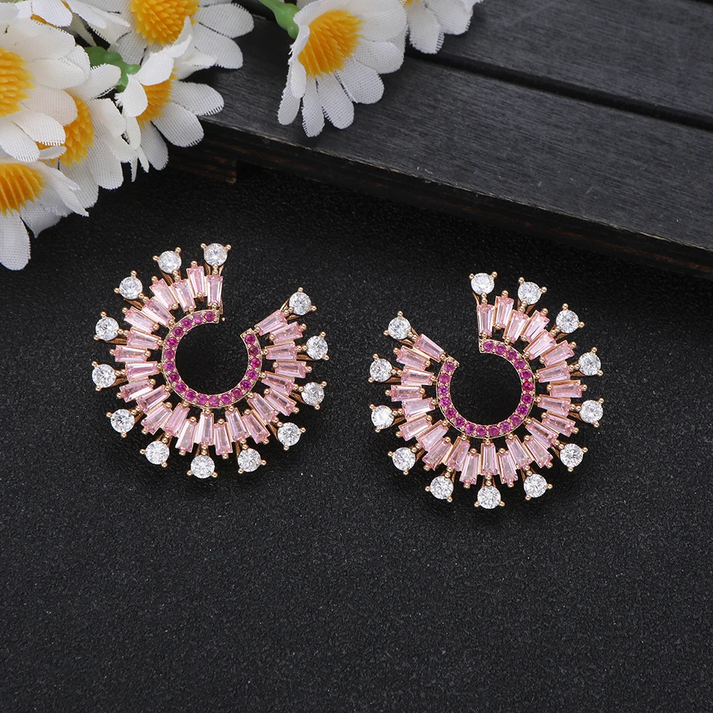 Round Geometry Cubic Zirconia American Wedding Party Earring for Women  Brincos boucle D'oreille