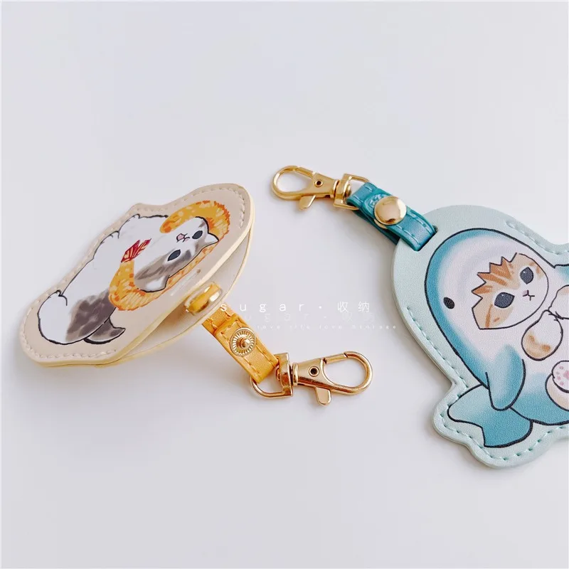 Kawaii Cartoon Shark Cat Mofusand Leather Waterproof Access Control Sensor IC Card Holder Cute Cartoon Creative Keychain Pendant