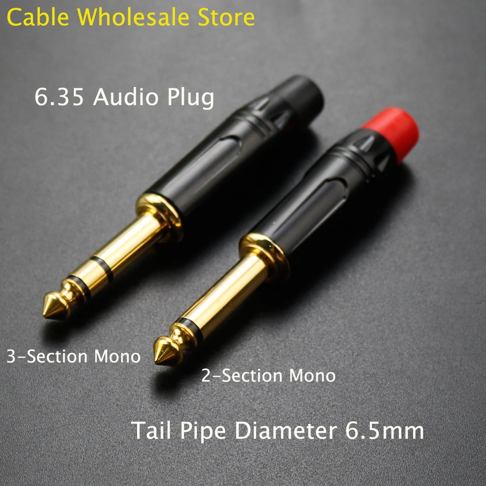 1Pcs 6.35 Audio Plug 2/3 Mono Stereo Jack 6.5MM Gold-Plated Microphone Cable Power Amplifier Guitar And Other Instruments Plugs