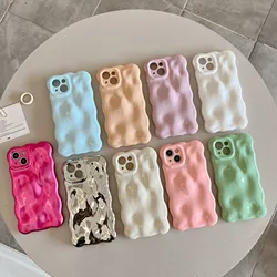 Macarons Wave Bubble Solid Color Phone Case For iPhone 15 14 11 12 13 Pro Max Shine Soft Shell Drop Resistant Bumper Back Cover