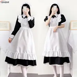 Robe de femme de chambre mignonne, tenue de femme de chambre, tablier, robe de femme de ménage croisée, uniformes japonais, Costume de Cosplay d'halloween