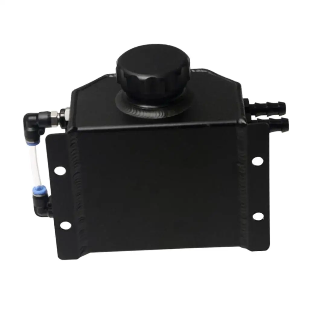 Universal 1L Alloy Aluminium Water Overflow Expansion Coolant Tank Bottle with Drain Plug(Polished) - Black
