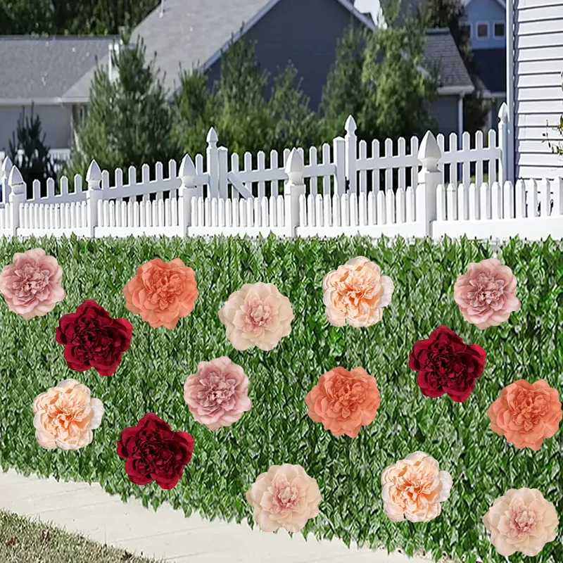 1*3/4m Artificial Hedge Fence Fake Plants Ivy Privacy Fence 0.5*1/3m Outdoor Garden Wall Wedding Decor Green Hedges Red Flower