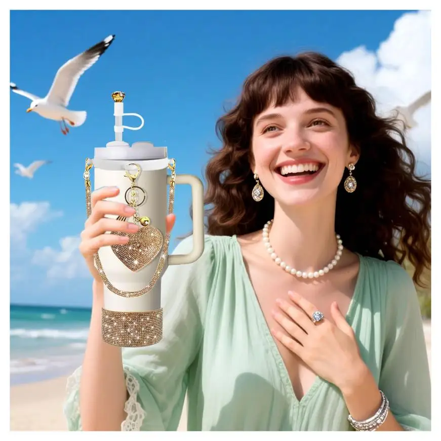 مجموعة إكسسوارات لامعة للبهلوان 20 و30 و40 أونصة، تتضمن حزامًا بمقبض ماسيًا، و2 أغطية من القش، و1 دلايات لامعة، و1 Diamond Si