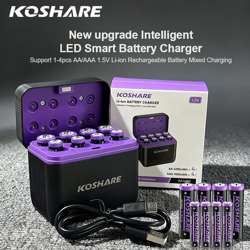 KOSHARE AA AAA Wiederaufladbare Batterien 1,5V 4255mWh 1100mWh Hohe Kapazität Konstante Spannung Lange Lebensdauer 1500 Zyklen für Spielzeug Xbox
