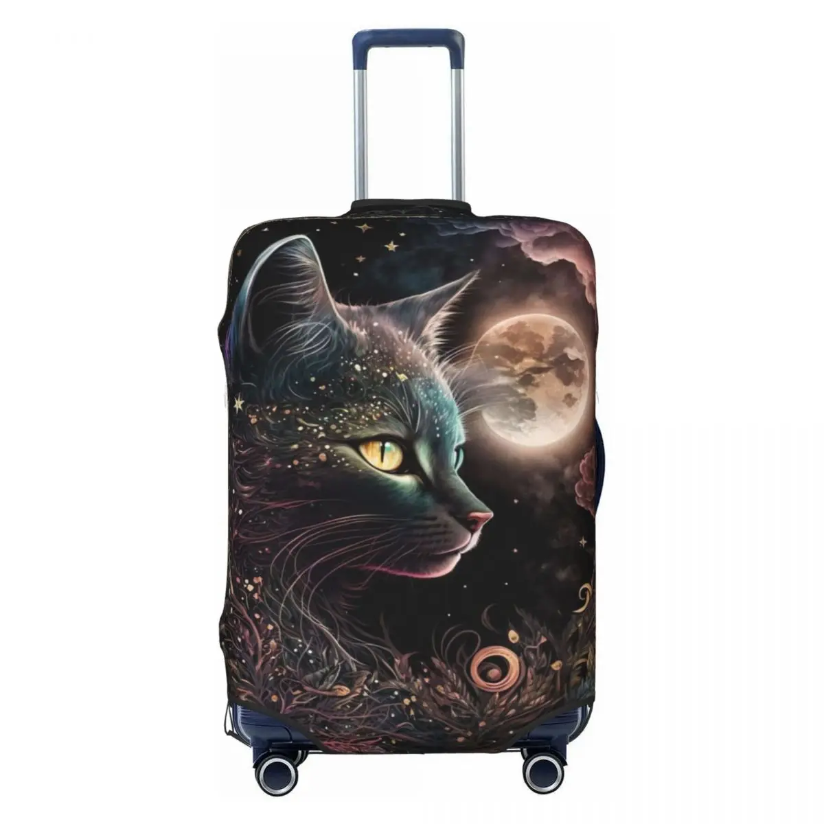 Mystical Cat Suitcase Cover moon and flowers Elastic Business Protector Luggage Case Flight