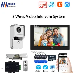 2 Wires Digital Video Intercom with Electronic Lock Door Exit 7 Inch Tuya Smart WIFI Video Doorphone System Kit Doorbell Camera