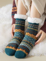 Lamb Wool Floor Socks Autumn and Winter Fleece Thickened Warm Non-slip Silicone Home Socks Ethnic Style Tube Socks