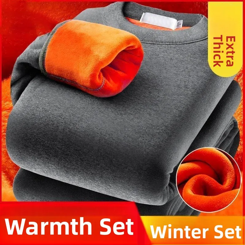 Men's Winter Thickened Fleece Lined Long Sleeve T-shirt Warmth Preservation Slim Fit Thermal Underwear Top Youth Casual Wear
