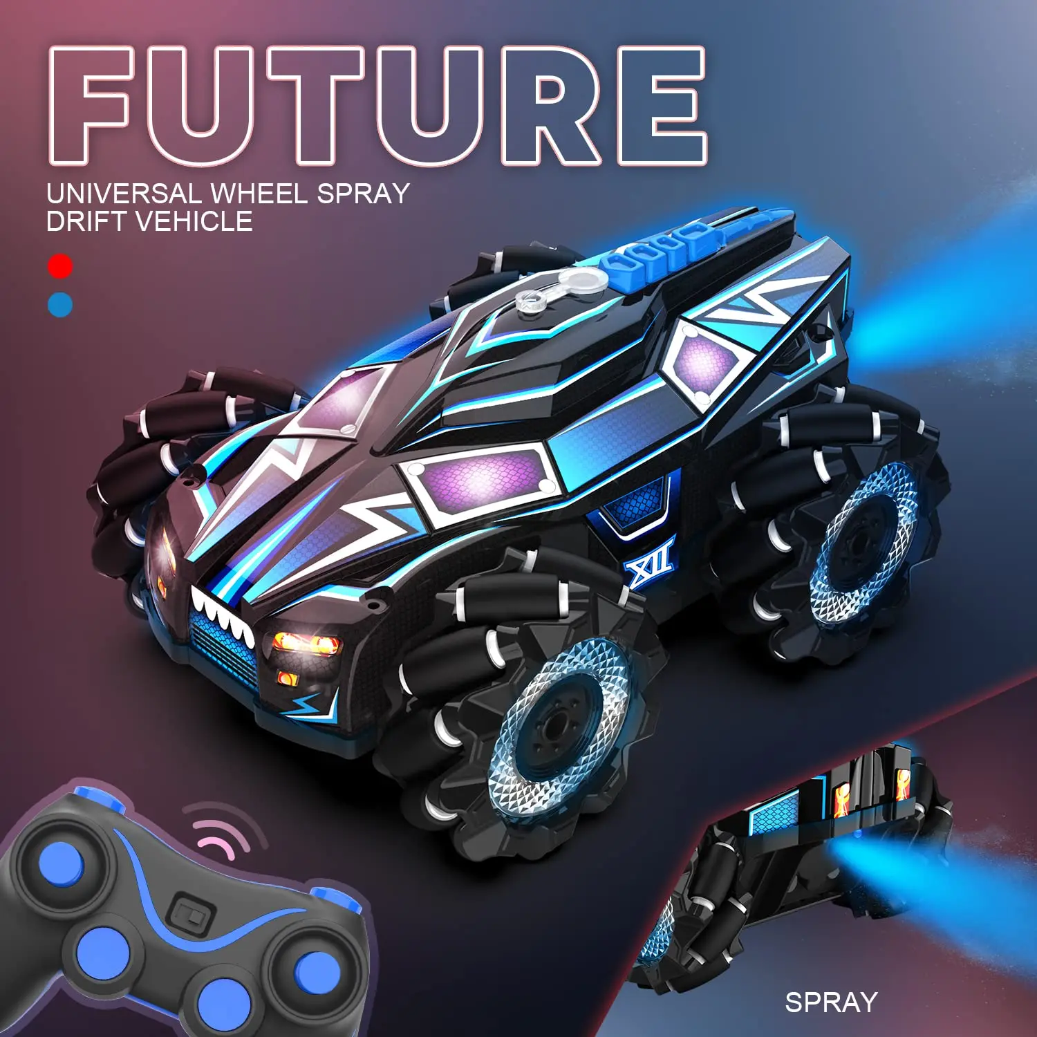 HR Fog Remote Control Car for Kids High Speed LED Light Race RC Car, Sided Rotating 360Flips Vehicles, Birthday